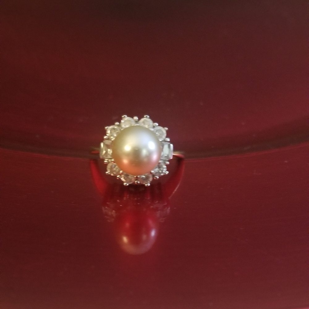 Vintage Phaket Pearl & CZ Halo Cocktail Ring. Stamped Thailand. Size 7.5 - Picture 3 of 4